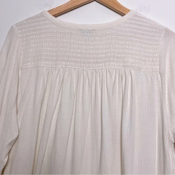Lucky Brand Ivory Textured Soft Button Up 3/4 Sleeve Decorative Gauzy Blouse - Picture 10 of 12
